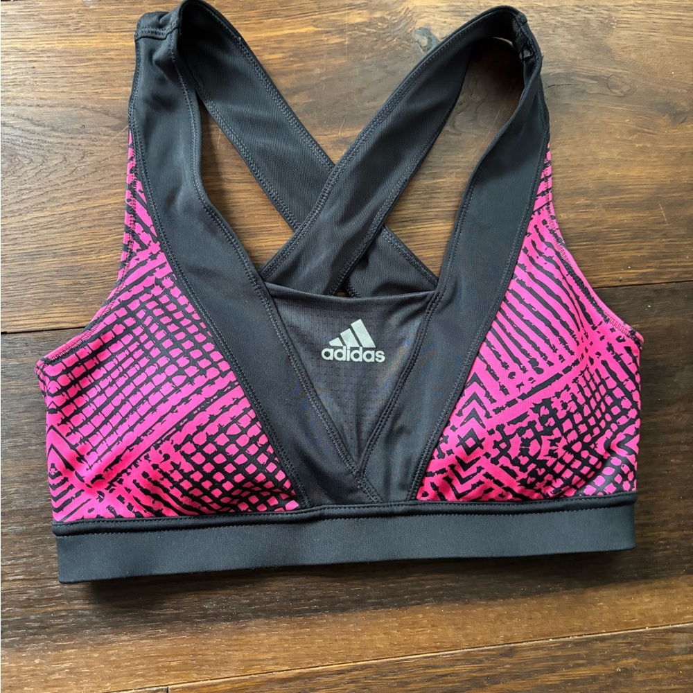 Adidas Women's Vibrant Pink and Black Sports Bra